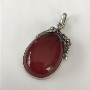 Antique Large Cognac Baltic Amber Sterling Pendant